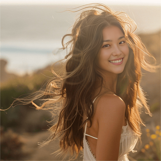 AI face swap result showing a woman outdoors with a naturally blended swapped face.