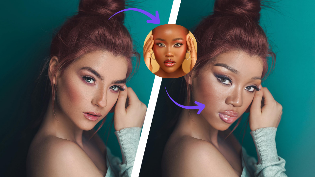 AI face swap comparison showing original and swapped face results.